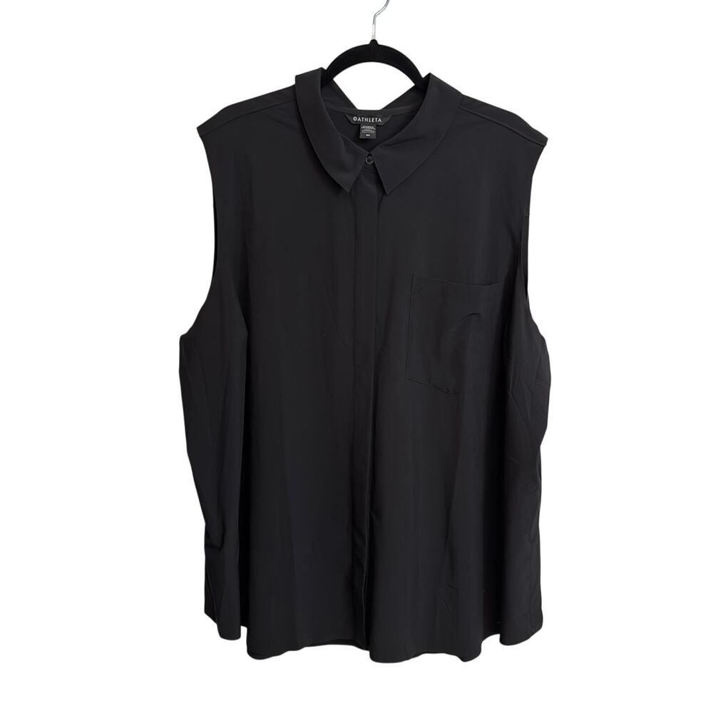 Athleta Tank Top Womens 3X Black Everlasting Collared Button Front UPF 50+